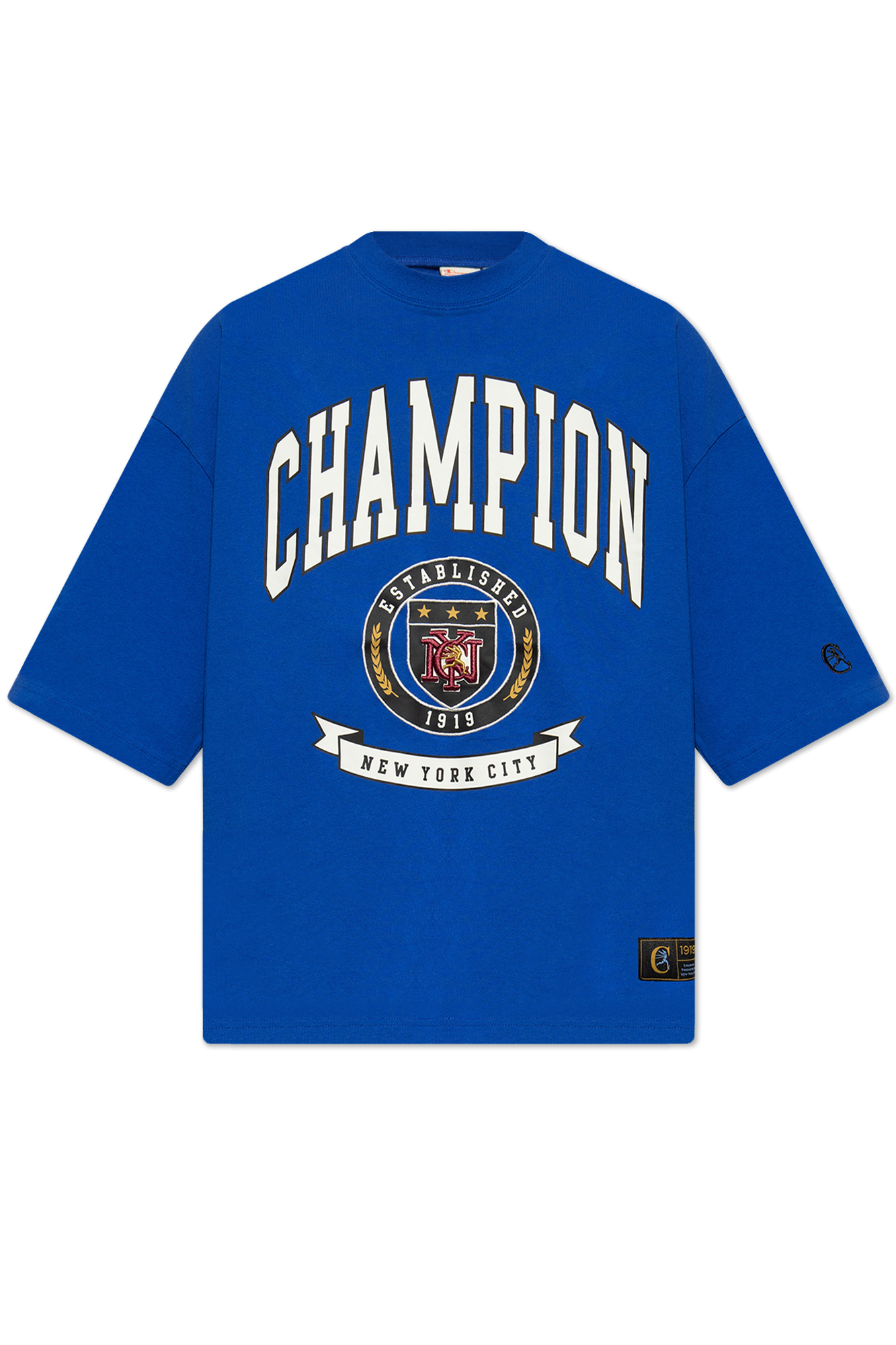 shirt Champion contrast trimmed hooded jacket SchaferandweinerShops Japan Blue Printed T